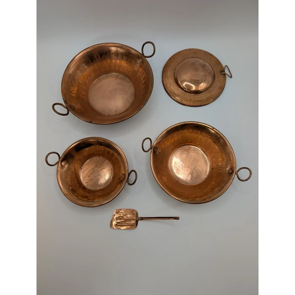 Vintage Mini Small Copper Pans Set 3 Mexican Style Cazo Pans Hammered 5 inch